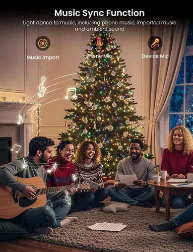 Vista 4 de Cadena de luces inteligentes RGB+IC con 200 LED, luces de Navidad para interiores que cambian de color, control por APP y control remoto, 84