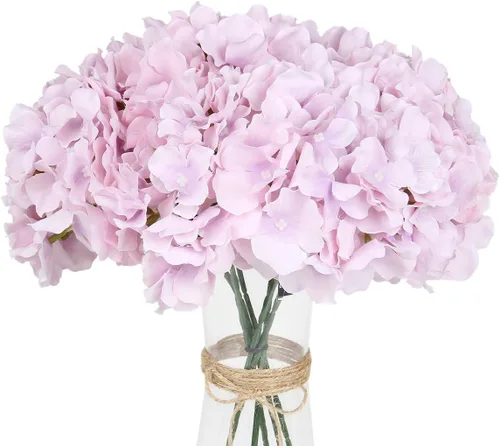 Vista 13 de LuLuHouse - Cabezas de hortensias de seda con tallos artificiales a granel de flores para manualidades, centro de mesa de boda, decoración