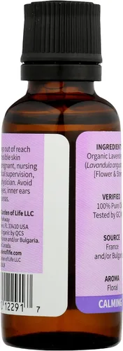 Vista 3 de Garden of Life Aceite Esencial, Lavanda 1 fl oz (30 mL), 100% Orgánico USDA & Puro, Limpio, Sin Diluir y Sin OMG - para Difusor, Aromaterapia