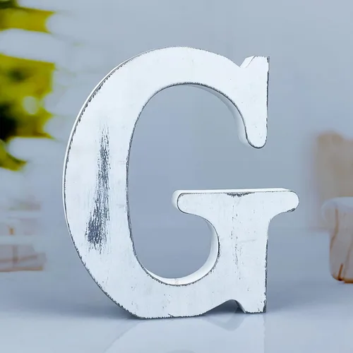 Vista 15 de Letras rústicas de madera blanca de 6 pulgadas, letras de madera sin terminar para decoración de pared, letras blancas retro de pie, decoración
