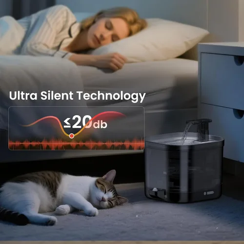 Vista 14 de Accokids Fuente de Agua Inalámbrica sin Cable para Gatos con Bomba Externa, Funciona con Batería de 5000mAh, Fuentes Automáticas Recargables de 68oz