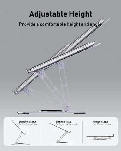 Vista 2 de Soporte para computadora portátil para escritorio, soporte ajustable giratorio para computadora, base de rotación de 360°, soporte ergonómico