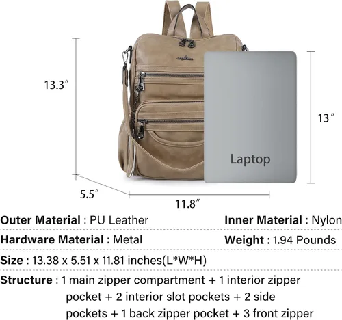 Vista 24 de Bolsos mochila monedero de piel sintética para mujer, bolsas con zíper, mochilas de hombro casuales