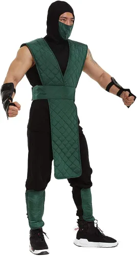 Vista 2 de miccostumes Disfraz de Ninja para hombre, disfraz de Halloween verde