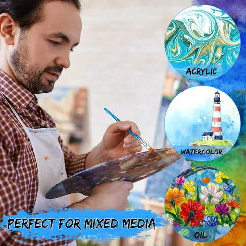 Vista 5 de 120 pinceles planos para pintura acrílica, pinceles de pintura sintética grandes a granel con mango de madera para acuarela, óleo, manualidades
