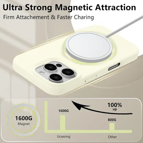 Vista 4 de Funda magnética de silicona para iPhone 13 Pro, color blanco antiguo [Compatible con Magsafe] [Forro de microfibra suave antiarañazos], funda