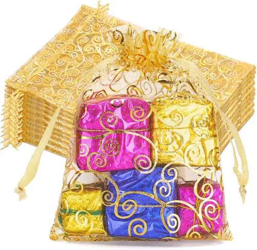 Vista 9 de joycraft 50 bolsas de regalo de organza – 11.8 x 7.9 pulgadas, bolsas de regalo de malla dorada con cordón, bolsa de organza para regalo de San