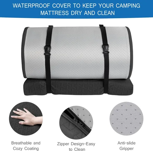 Vista 2 de Almohadilla de colchón de espuma viscoelástica de 3 pulgadas de grosor, almohadilla de dormir portátil con funda impermeable, almohadilla de colchón