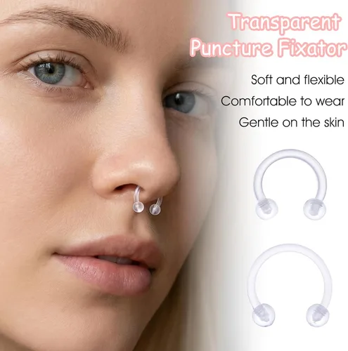 Vista 6 de 60 piezas de retenedores de nariz transparentes Bioflex acrílicos para el trabajo escolar, nariz, vientre, pezón, lengua, tabique, cejas, labios
