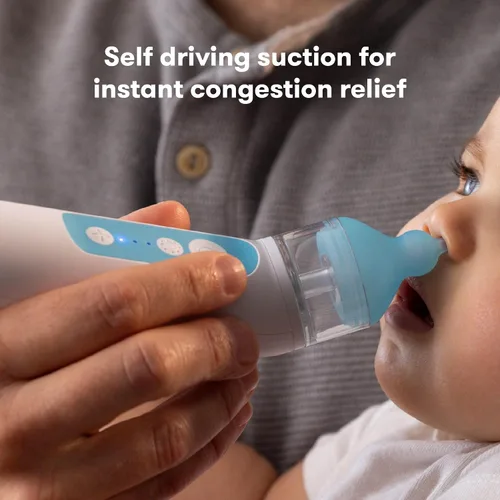 Vista 3 de Frida Baby Aspirador Nasal Eléctrico NoseFrida para Bebé, Succionador de Nariz para Bebé y Niño Pequeño, Aspirador Nasal Mejorado para Congestión +