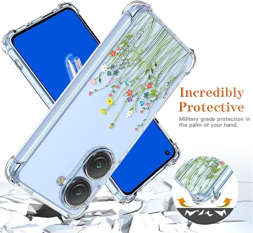 Vista 7 de Zenfone 9z AI2202 - Funda para teléfono con protector de pantalla, transparente con patrones de jardín de flores, funda protectora para Asus Zenfone