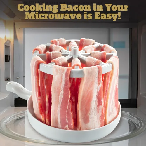 Vista 2 de Bacon Wizard - Cocina para microondas y tocino – Cocina hasta 1 libra de tiras a la vez – Crujiente y uniformemente cocinado en minutos – Bandeja