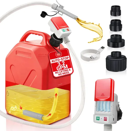 Vista 10 de HiNADA Bomba de transferencia de combustible con parada automática: alimentación de batería, portátil de 3.2 GPM con manguera extra larga de 51
