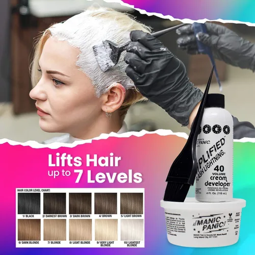 Vista 5 de MANIC PANIC Flash Lightning - Kit de Decoloración Súper Fuerte - Revelador de 40 Volúmenes + Polvo Decolorante - Aclarador de Cabello para Cabello