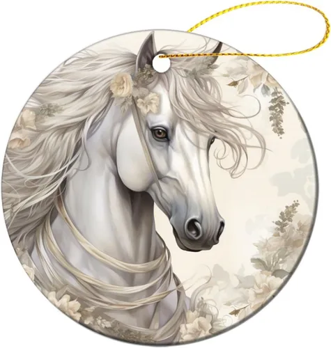 Vista 14 de Adorno navideño de caballos de granja, regalo para amantes de los caballos, de porcelana de doble cara, adorno de 3 pulgadas para árbol de Navidad