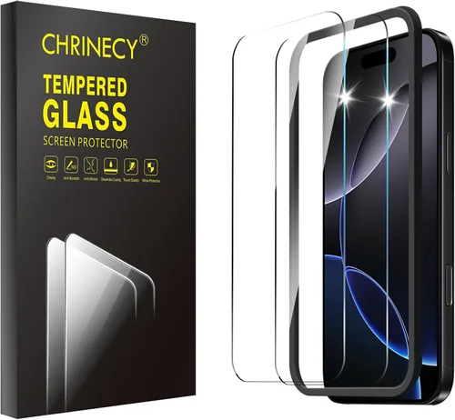 Vista 8 de Paquete de 2 protectores de pantalla para iPhone 17, vidrio templado con marco de alineación, dureza 9H, transparente HD, antiarañazos, sin