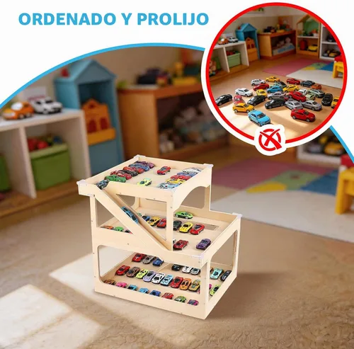 Vista 6 de Vitrina de madera para Hot Wheels Matchbox Storage Garage Hold 50+ Toy Car