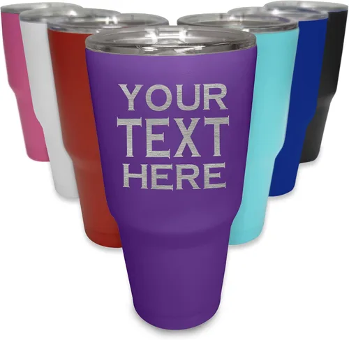Vista 13 de Vaso de café personalizado con tapa y pajita, 30 onzas, añade tu propio texto Blanco
