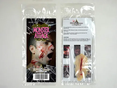 Vista 2 de Fxe Faux Studio Monster Attack Zombie - 3 piezas de heridas de látex para Halloween