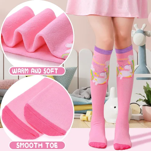 Vista 3 de Calcetines altos hasta la rodilla para niños y niñas 6 pares de calcetines largos y divertidos de animales coloridos para niños