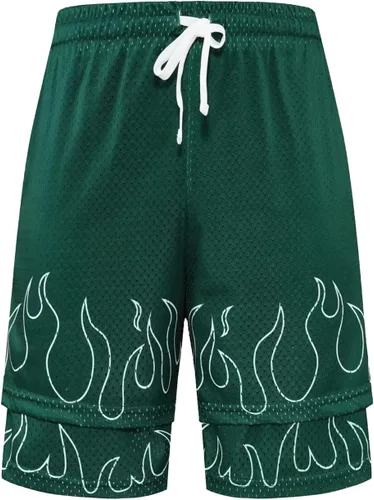 Vista 2 de BOOMLEMON Pantalones cortos de baloncesto para hombre, para gimnasio, entrenamiento, atletismo, correr, con estampado gráfico, pantalones cortos