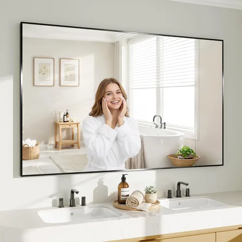 Vista 22 de Koonmi Espejo de pared rectangular negro, espejo de baño de 20 x 30 pulgadas, espejo de tocador con marco de aluminio para entrada, sala de estar