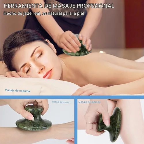 Vista 5 de gemshan Piedra de masaje, rocas calientes naturales de 3.5 pulgadas, herramienta de masaje corporal Gua Sha para masaje de celulitis, drenaje Verde