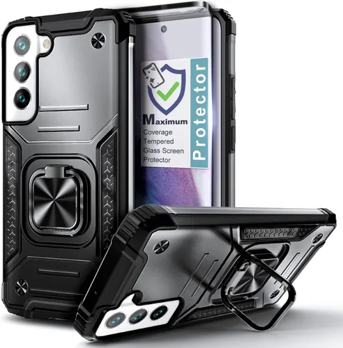 Vista 8 de NZND Funda diseñada para Samsung Galaxy S21, color negro, con protector de pantalla, protección de cuerpo completo a prueba de golpes