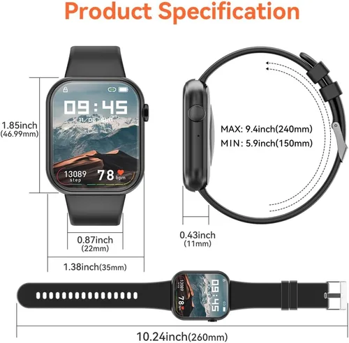 Vista 8 de Hwagol Reloj Inteligente (Contestar/Hacer Llamadas) Rastreador de Fitness de 1.85 Pulgadas, Esferas DIY/Podómetro/Calorías/Múltiples Modos Negro