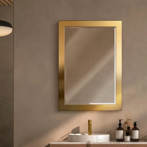 Vista 3 de Renditions Gallery Espejo de cuerpo rectangular con marco de madera dorada brillante para montar en la pared estilo granja, espejo de tocador