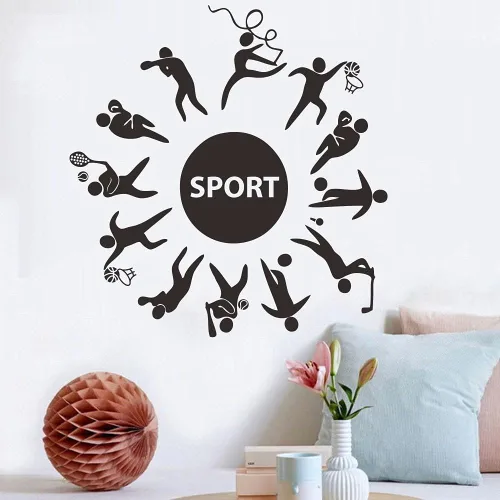 Vista 5 de Calcomanía deportiva de pared para habitación de los niños, calcomanías de PVC extraíbles con fútbol, baloncesto, béisbol y cuerda de saltar