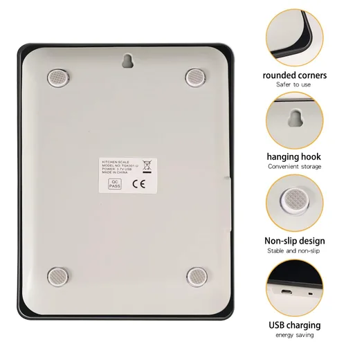 Vista 6 de Báscula de cocina digital para alimentos de 22.0 lbs/22 libras, carga USB con plataforma de vidrio templado impermeable, para perder peso, cocinar