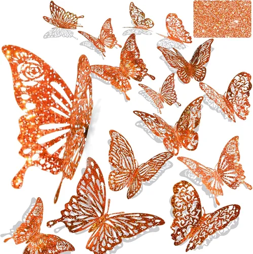 Vista 9 de 60 calcomanías 3D iridiscentes de mariposa dorada para decoración de pared Dorado