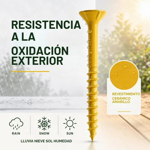 Vista 2 de 400 piezas de tornillos para cubierta exterior 8#×1 pulgada, tornillos de madera con revestimiento cerámico amarillo, tornillos autoperforantes