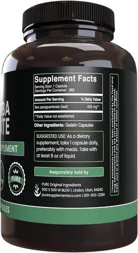Vista 3 de Pure Original Ingredients, Yerba Mate, 365 Cápsulas Para energía diaria, enfoque y estado de alerta