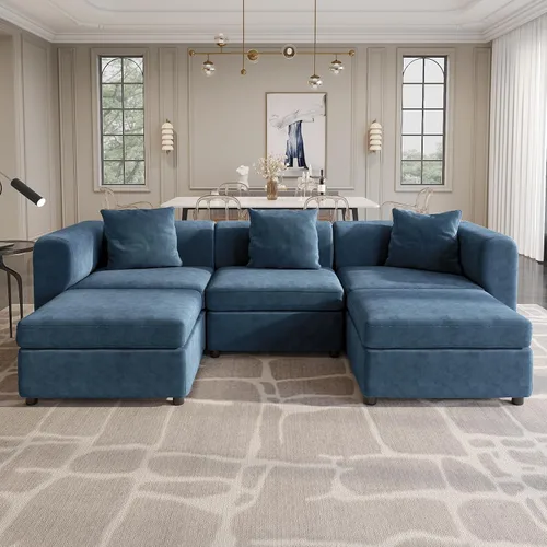 Vista 10 de Guyii Sofá Seccional de Terciopelo, Sofá Loveseat Moderno de Gran Tamaño con 2 Almohadas, Sofá Convertible de 81.88 pulgadas de Largo con Cojines