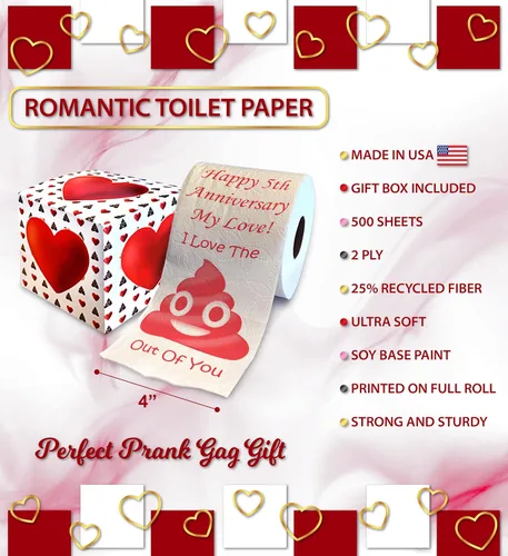 Vista 3 de Impreso TP Happy 5th Anniversary My Love papel higiénico regalo – Divertido regalo de quinto aniversario para marido, esposa, novio, novia, broma