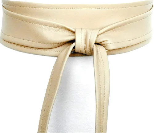 Vista 4 de Cinturón Obi de cuero para mujer, cintura ancha de 3 pulgadas, hecho a mano Beige