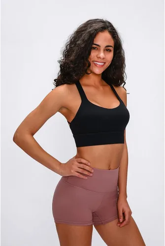 Vista 4 de Brasier deportivo de yoga para mujer, sexy, cruzado, recortado, sujetadores deportivos para correr, brasier de entrenamiento de alto soporte