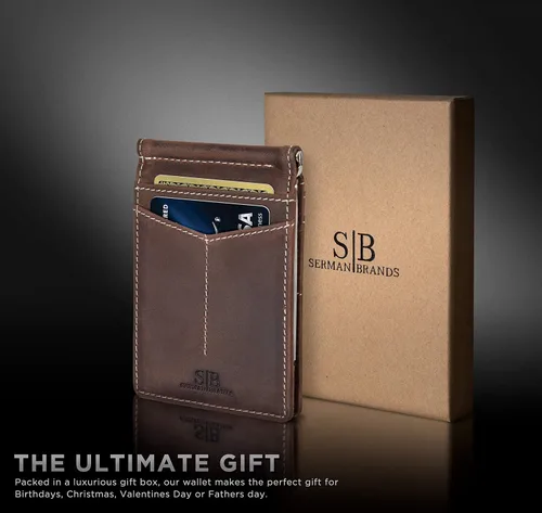 Vista 24 de SERMAN BRANDS RFID Blocking Wallet Slim Bifold - Genuine Leather Minimalist Front Pocket Wallets for Men with Money Clip Gift