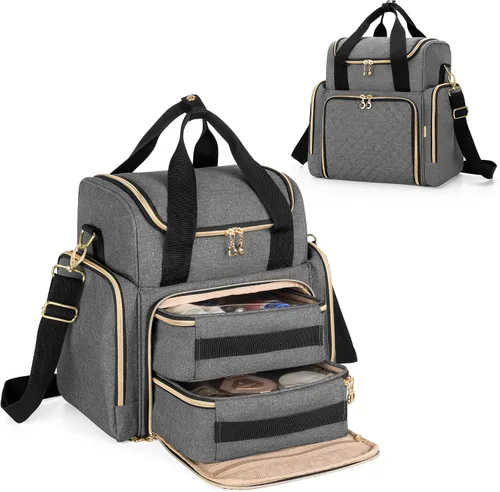 Vista 9 de LUXJA Bolsa de maquillaje Bolsa de cosméticos Bolsas extraíbles, Negro Large Cosmetic Bag with Multiple Storage Sections, 3 Detachable Dividers