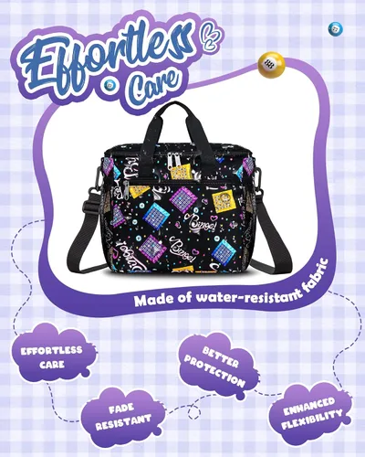 Vista 5 de Bolsa de bingo para Daubers Dabbers Dotters Bolsa de mano con bolsillos para suministros de bingo (negro)