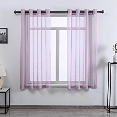 Vista 21 de DONREN 2 paneles de cortina de voile semitransparentes texturizados para ventana de cocina, pequeñas ventanas cortas, cortinas suaves de lujo