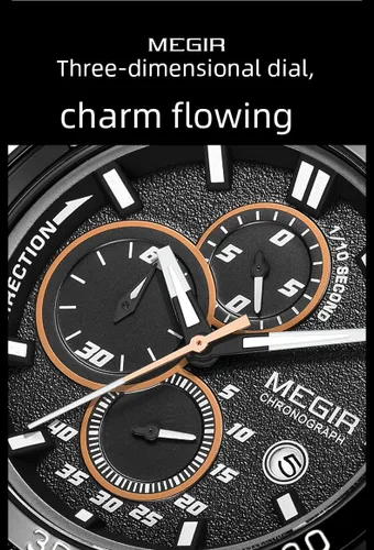 Vista 8 de MEGIR Reloj de pulsera de cuarzo con cronógrafo y correa de silicona para hombre, con fecha automática, manecillas luminosas, 3 ATM, impermeable