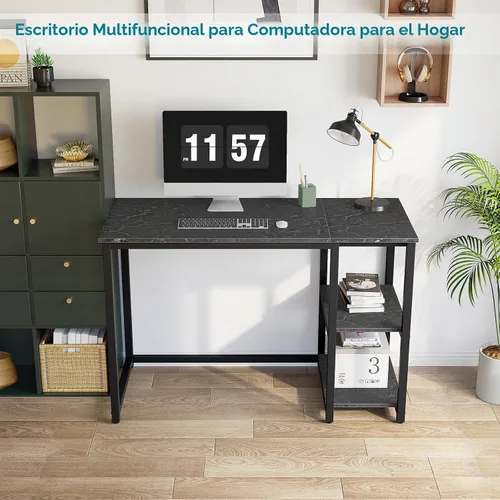 Vista 2 de SINPAID - Escritorio para computadora de 40 pulgadas con estantes de 2 niveles, escritorio resistente para la oficina de casa con gran espacio