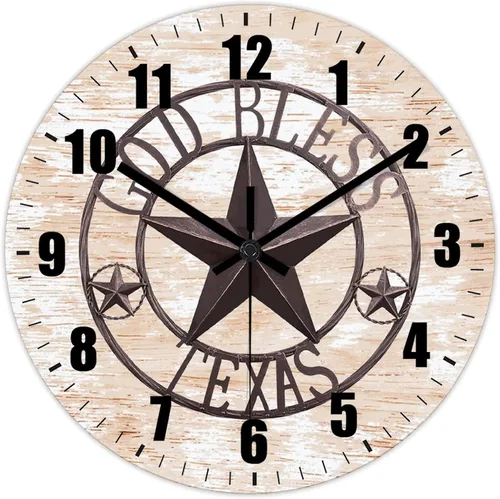 Vista 8 de Reloj de pared antiguo con estrella del oeste de Texas vintage, reloj de madera sin tictac, silencioso, funciona con pilas, fácil de leer, elegante