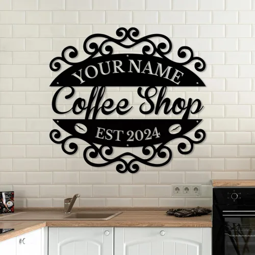 Vista 15 de Letreros metálicos con nombre de barra de café personalizados, letrero de metal de la casa de café soldado, letreros de cobertizo personalizados