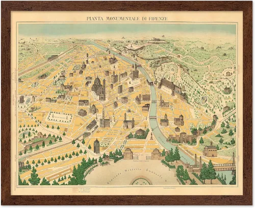 Vista 62 de Poster Master Póster retro de viaje con mapa monumental vintage de Florencia, arte italiano, gran regalo para hombres, mujeres, amantes