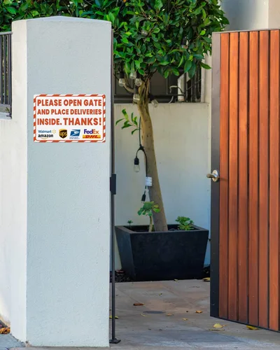 Vista 23 de ALKB - Letrero de entrega de paquetes de 8 x 12 pulgadas, entrega todos los paquetes aquí Letrero de aluminio libre de óxido para porche, puerta