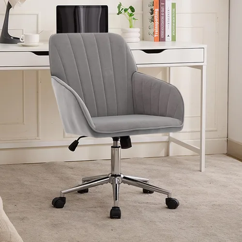 Vista 16 de Silla de escritorio de terciopelo para oficina en casa, bonita y cómoda silla giratoria de 360° con altura ajustable para adolescentes, mujeres